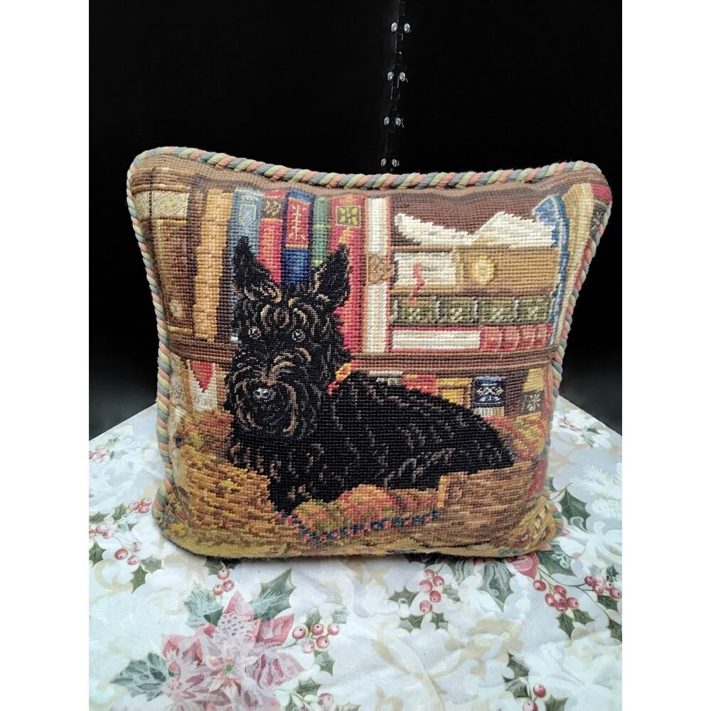 Needlepoint hand made decorative pillow Scottie Schnavzer Dog exceptional